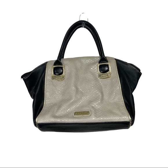 STEVE Madden Faux Vegan Leather Snake Skin Tote Satchel, Cream, Black, Gold - Picture 1 of 9